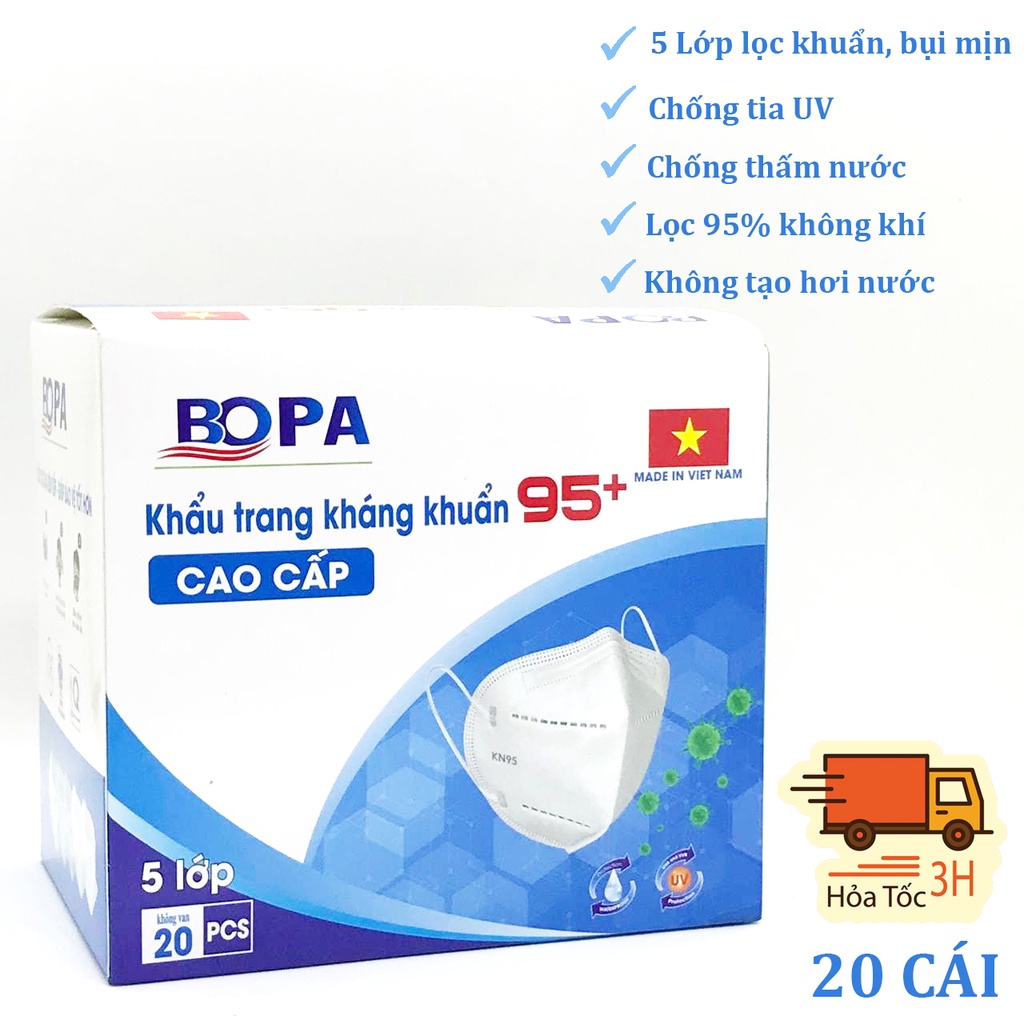 Khẩu Trang Y Tế N95 5 Lớp Than Hoạt Tính Không Thấm Nước BOPA Chính Hãng [20 Cái]