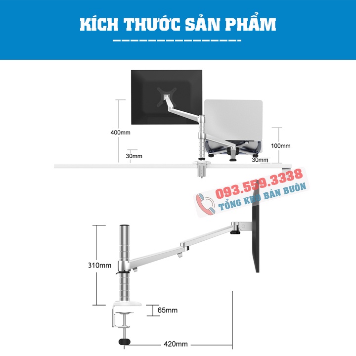Giá Treo Màn Hình OA 7X / M074 17 - 24 - 27 Inch  - Kèm Tay Treo Đỡ Laptop 10 - 15.6 - 17 Inch