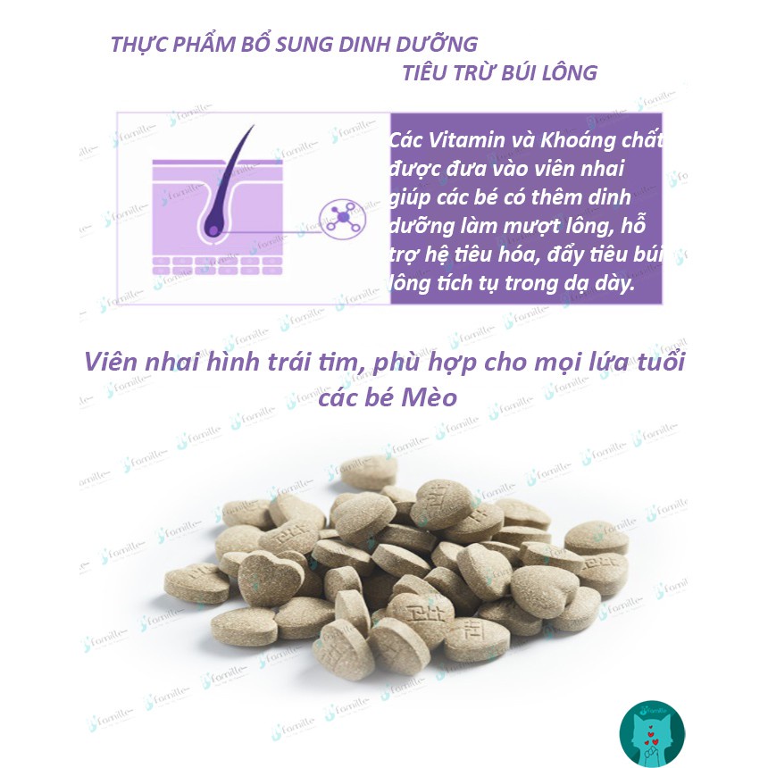 [DINH DƯỠNG BỔ SUNG]Vitamin Tổng Hợp Tăng Cường Sức Đề Kháng Cho Mèo, Viên Nhai Hỗ Trợ Tiêu Búi Lông. Hộp 200v. JF63