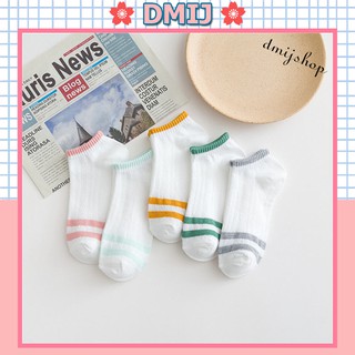 Set 5 đôi tất nữ cổ thấp nhiều màu vớ nữ cổ thấp nền trắng 2 gạch đế T66