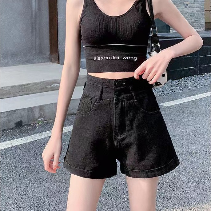 Quần Short Denim Ống Rộng Lưng Cao Thời Trang Hàn Quốc Dành Cho Nữ