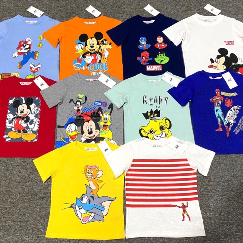 Áo thun bé trai in hình hoạt hình disney chất cotton mêm nhiều màu sắc