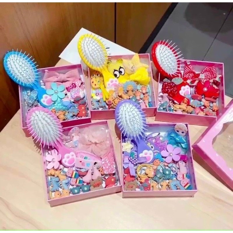 Sét dây chun buộc tóc, kẹp tóc kèm lược xinh xinh cho bé