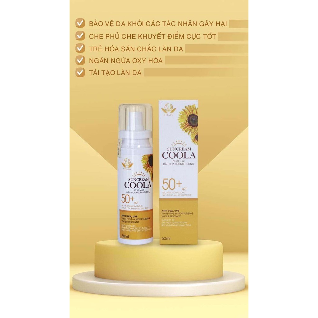 Kem chống nắng SUNCREAM COOLA 60ml dạng xịt chỉ số chống nắng SPF 50 PA+++ không dầu, trắng da