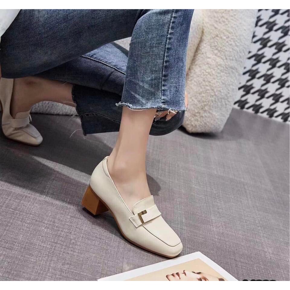 Giầy MoKa Nữ Da Thật Gót Trụ Cao 5cm Hàng QCCC