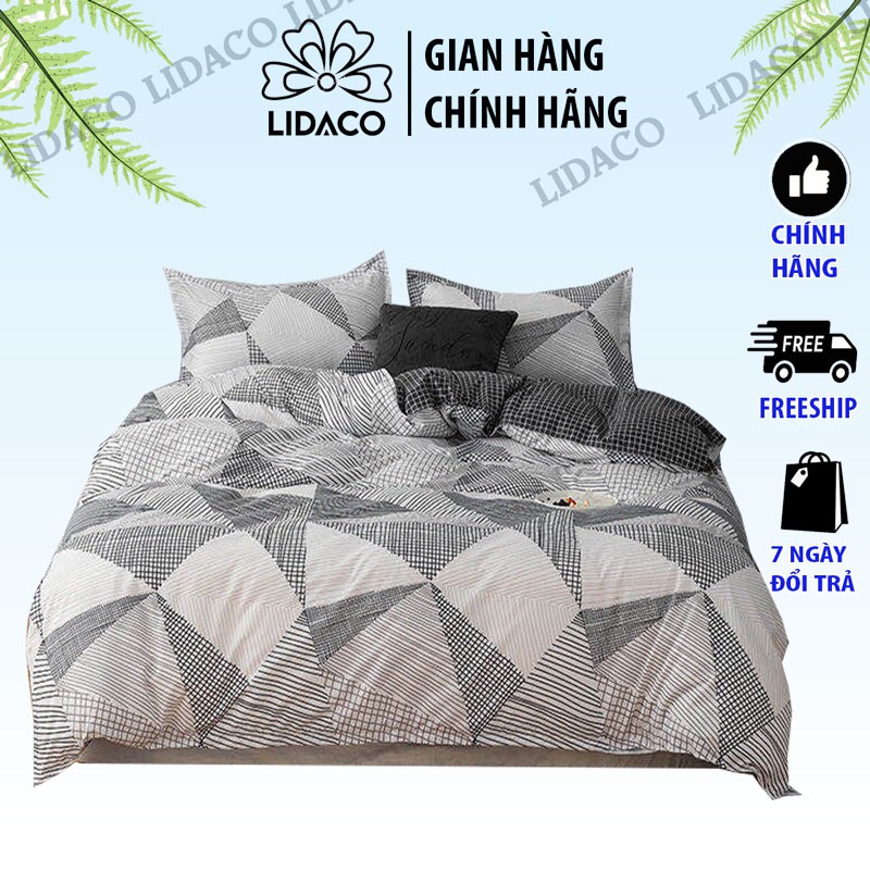 Bộ chăn ga gối cotton Lidaco Tam Giác Trắng Đen SP001226