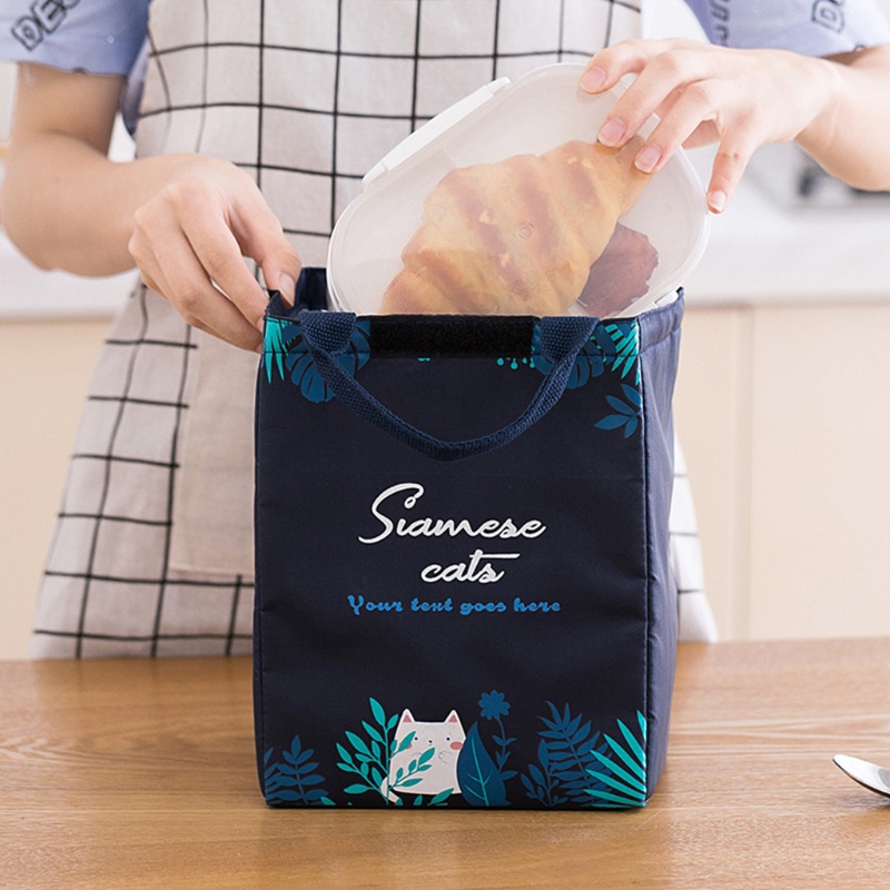 Túi Tote Giữ Nhiệt Đựng Hộp Cơm Trưa In Họa Tiết Xinh Xắn