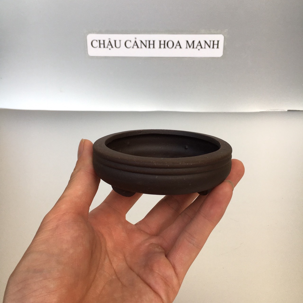 Chậu Tròn bonsai sen đá màu Đen mini gốm Bát tràng 1 size SP401