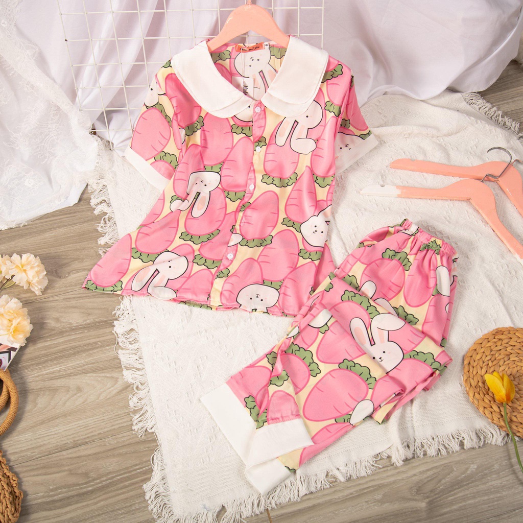 Đồ bộ pijama tay ngắn quần dài chất lụa
