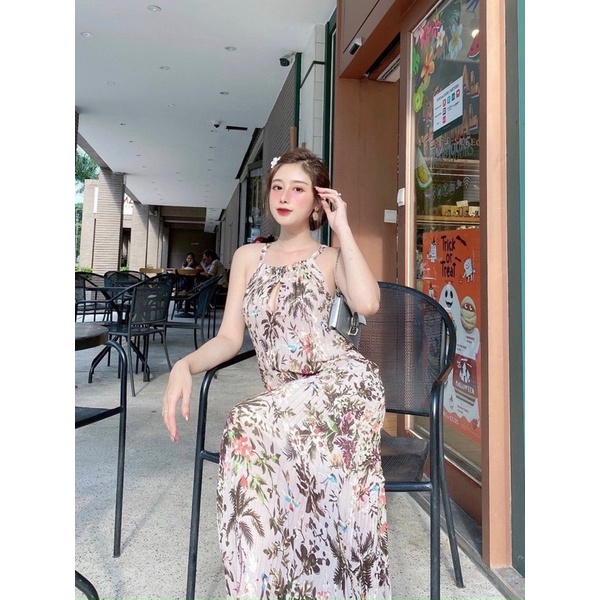 đầm maxi cổ yếm dây hoa