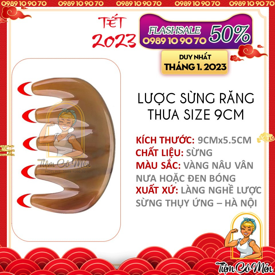 Lược sừng răng thưa (Size S: 9cm) - chải tóc xoăn, rối, xù - Massage đầu giúp lưu thông máu