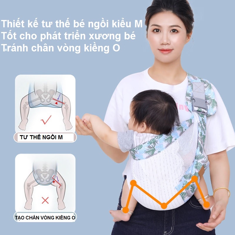 Địu lưới thoát khí bé không bị hầm hơi , địu em bé sơ sinh địu bé mát mẻ thoải mái khi ra ngoài