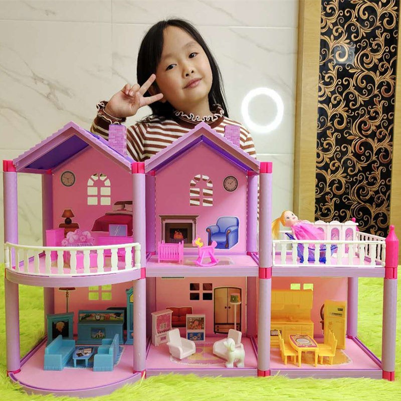 bộ búp bê Barbie trẻ em hộp quà lâu đài biệt thự chơi nhà mô phỏng đồ nội thất cô gái công chúa lớn