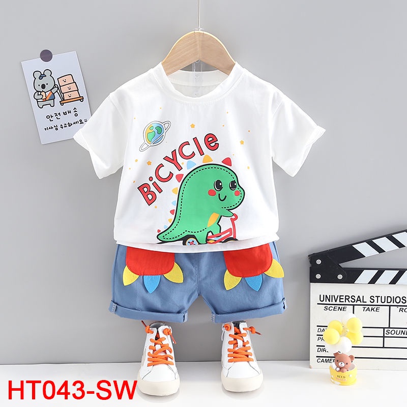 0 - Sale Off - Bộ bé trai mùa hè cotton thoáng mát, in hình khủng long dễ thương - HT043