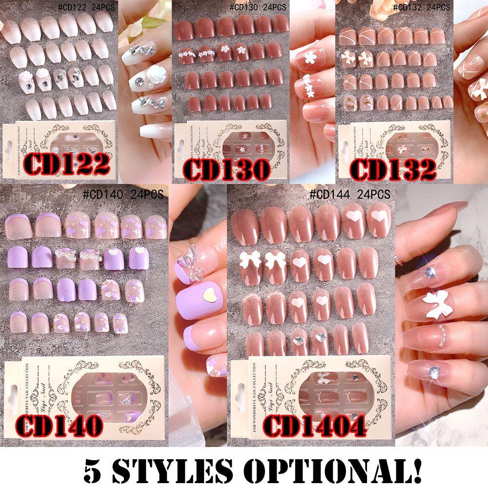 MIHAN1 Móng Tay Giả Dạng Nhấn Màu Hồng / Tím / Hồng Xinh Xắn Có Thể Tá