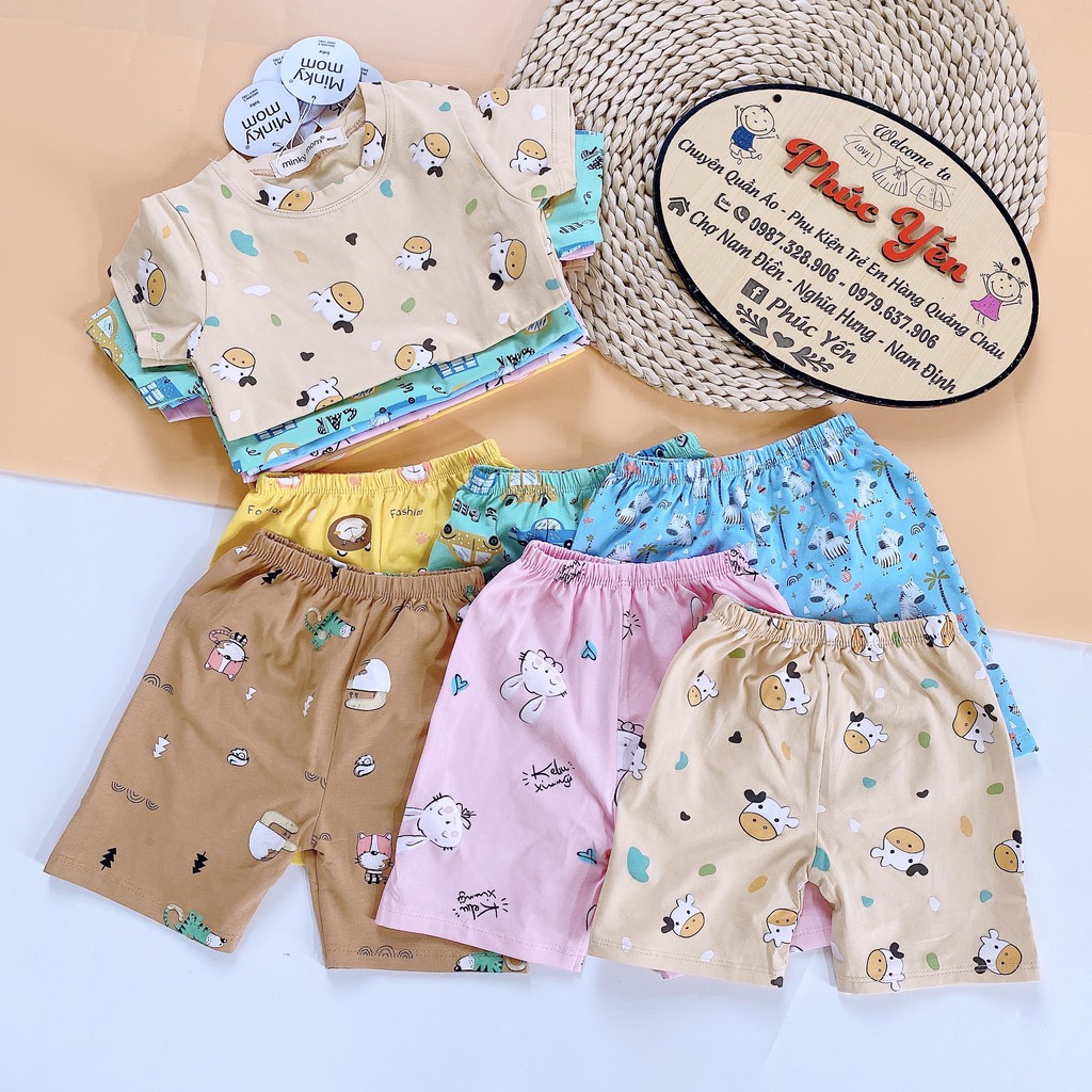 Bộ Cộc Tay Cotton 100% Hàng Minky Mom In Toàn Thân  Họa Tiết Ô Tô Xanh Ngọc- Bò Sữa Cho Bé (Sz 8-18kg)( 1467)