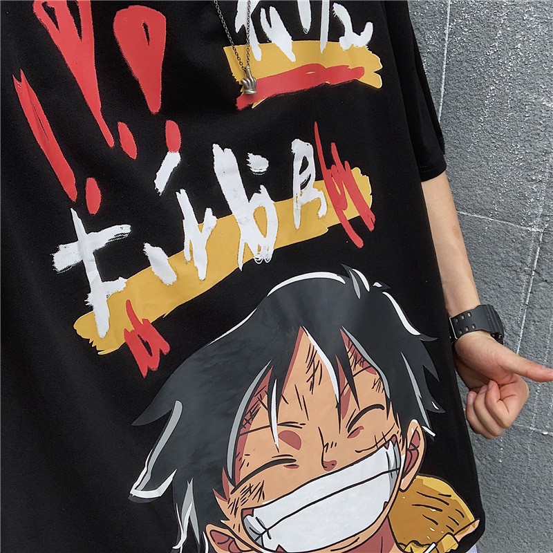 Áo thun tay ngắn dáng rộng in hoạt hình One piece phong cách Hàn Quốc thời trang dành cho nam size s-8xl
