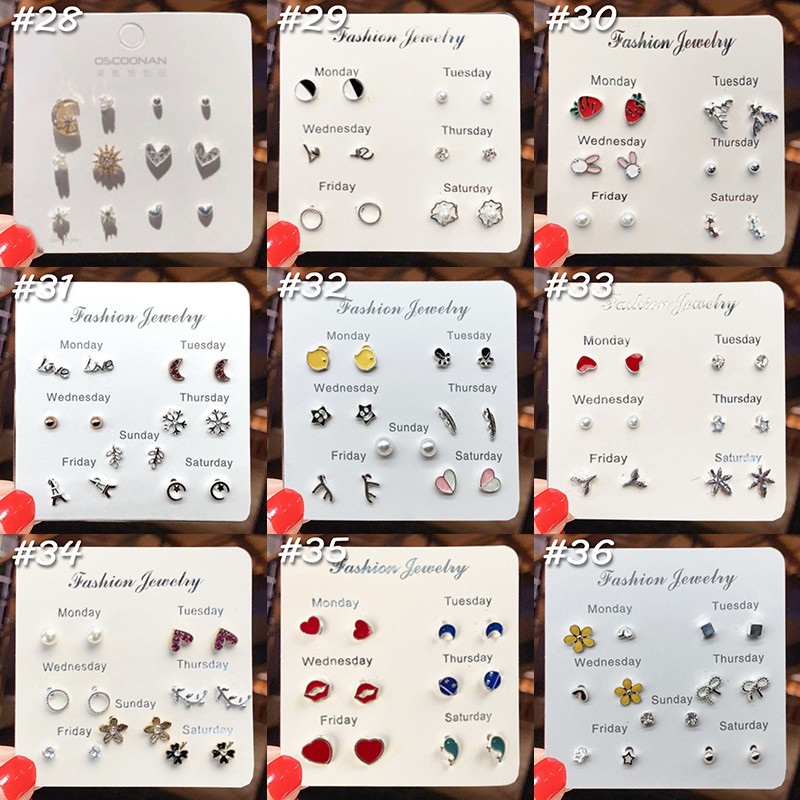 Bộ 18 khuyên tai nhiều kiểu dáng phong cách Hàn Quốc