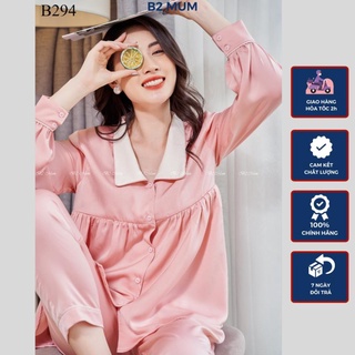B294 Bộ Bầu Lụa Ngọc Trai Mặc Bầu Và Sau Sinh quần có chun chỉnh bụng áo có khóa cho bé ti B2 MUM !