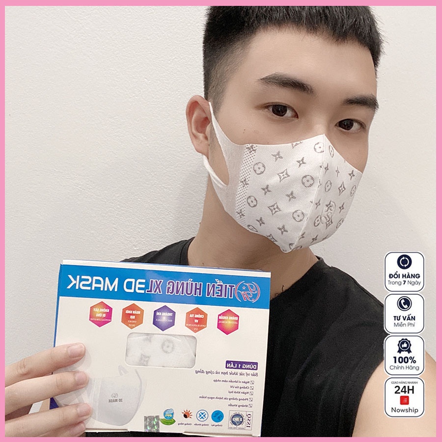 Hộp 50 chiếc khẩu trang 3D mask cao cấp họa tiết LV TIẾN HÙNG XL