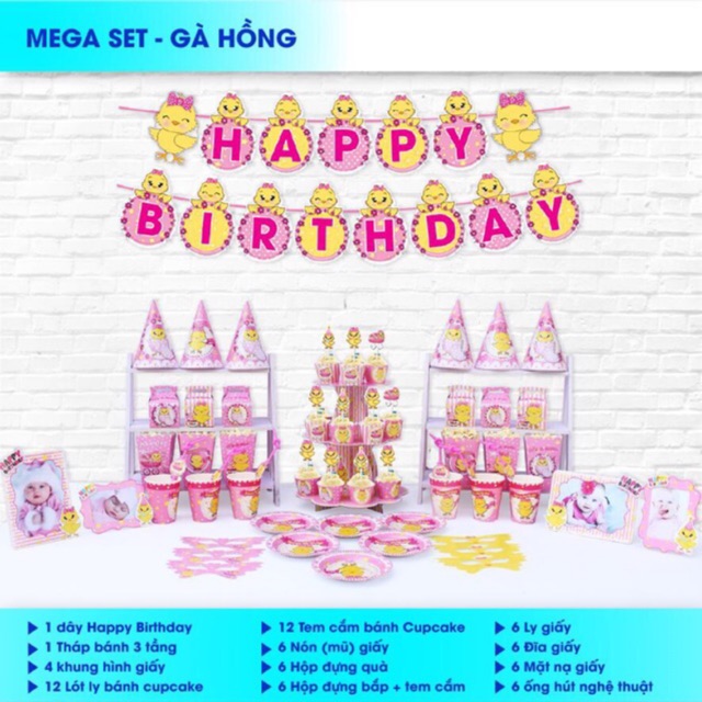 Set mega sinh nhật Gà hồng