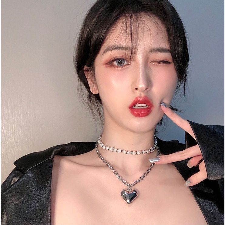 Dây chuyền trái tim 2 lớp ngọc trai nhân tạo vòng cổ nữ