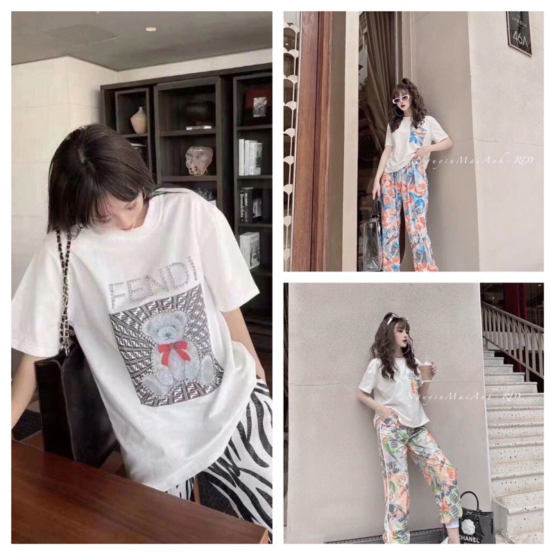 Áo trắng + quần hoạ tiết