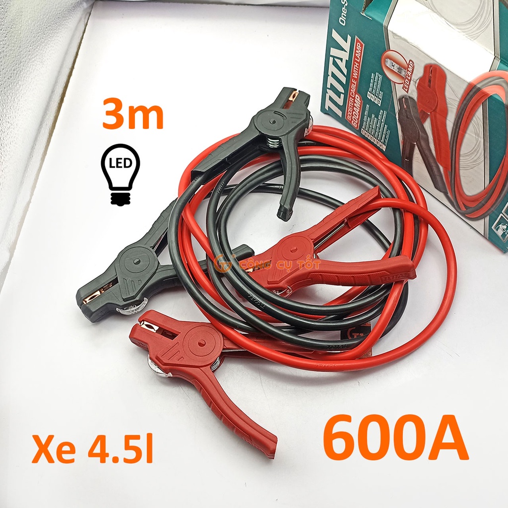 Dây cáp câu sạc bình 600A dài 3m có LED đêm cho xe dung tích 4.5l khởi độngTotal PBCA16008L