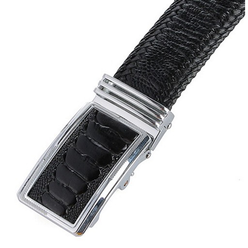 Dây nịt nam da đà điểu Huy Hoàng đan viền 3,5P màu đen HP4456