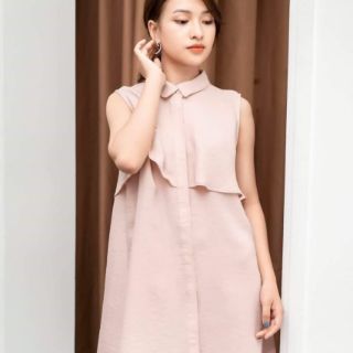 ĐẦM CỔ SƠ MI CÔNG SỞ THẮT NƠ EO