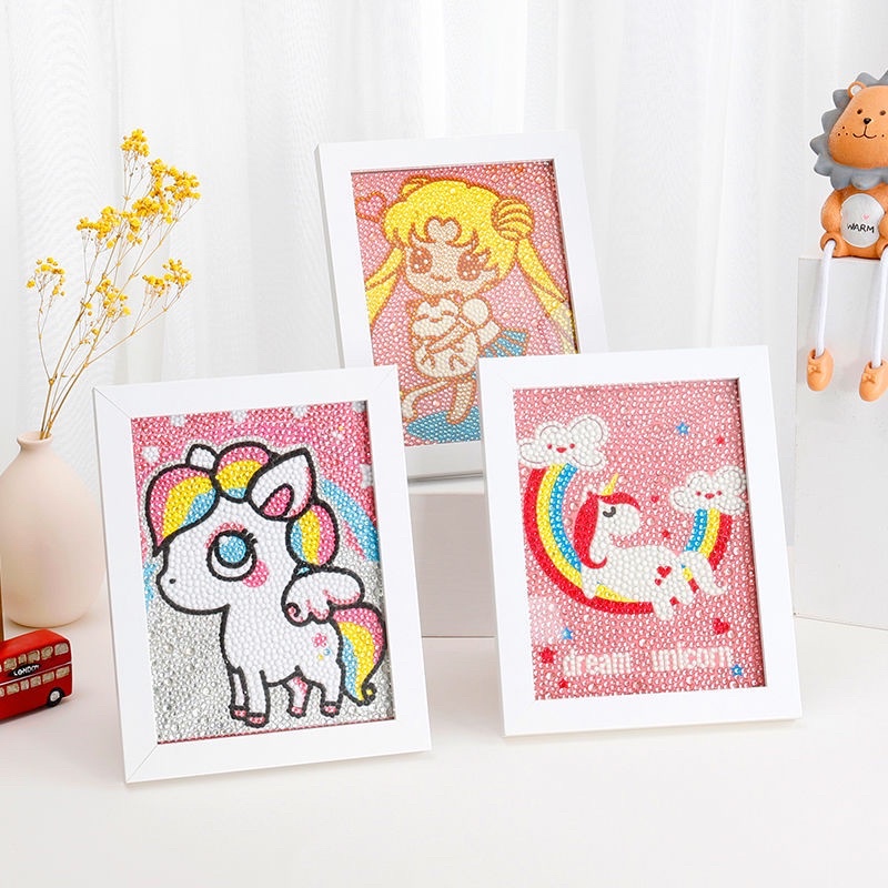 Bộ tranh đính đá kèm khung để bàn handmade họa tiết động vật , công chúa dễ thương cho trẻ em,rèn tính kiên nhẫn tỉ mỉ
