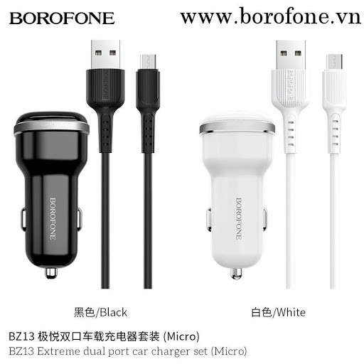 Tẩu sạc xe hơi Borofone BZ12 sạc nhanh 2.4A có 2 cổng USB chính hãng