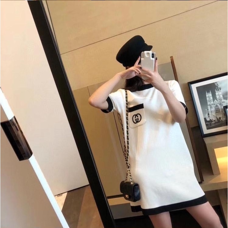 Đầm ZHELIHANGFEI dệt kim vải lụa lạnh dáng rộng cỡ nhỏ vừa phong cách Pháp thời trang mùa hè