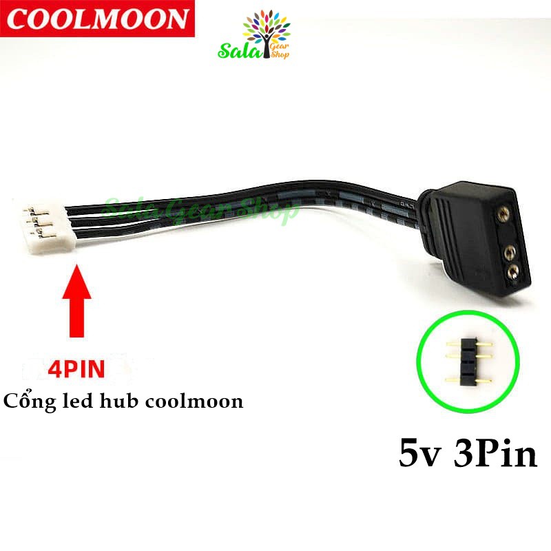 Cáp chuyển  4Pin 6Pin Hub Coolmoon ra 5v 3Pin, Dùng Sync Led 5v 3Pin Bằng Hub Coolmoon