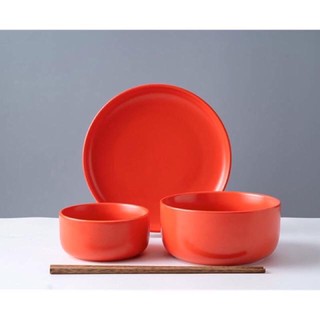 Set bát đĩa 3 món màu cam