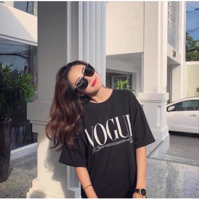 Áo thun tay Lỡ form rộng đẹp, áo phông cotton in chữ VOGUE TOLYKA - AT03