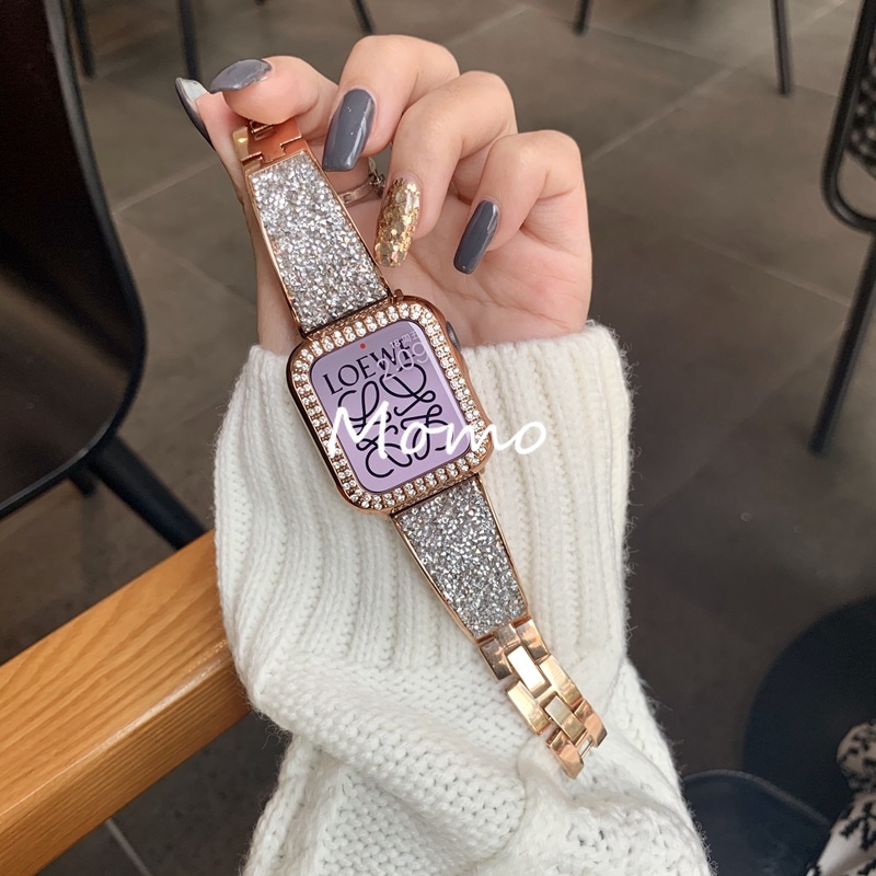 Dây Đeo Inox Đính Đá Sang Trọng Cho Đồng Hồ Thông Minh Smart Watch Series 7 6 5 4 41mm 45mm 40mm 44mm