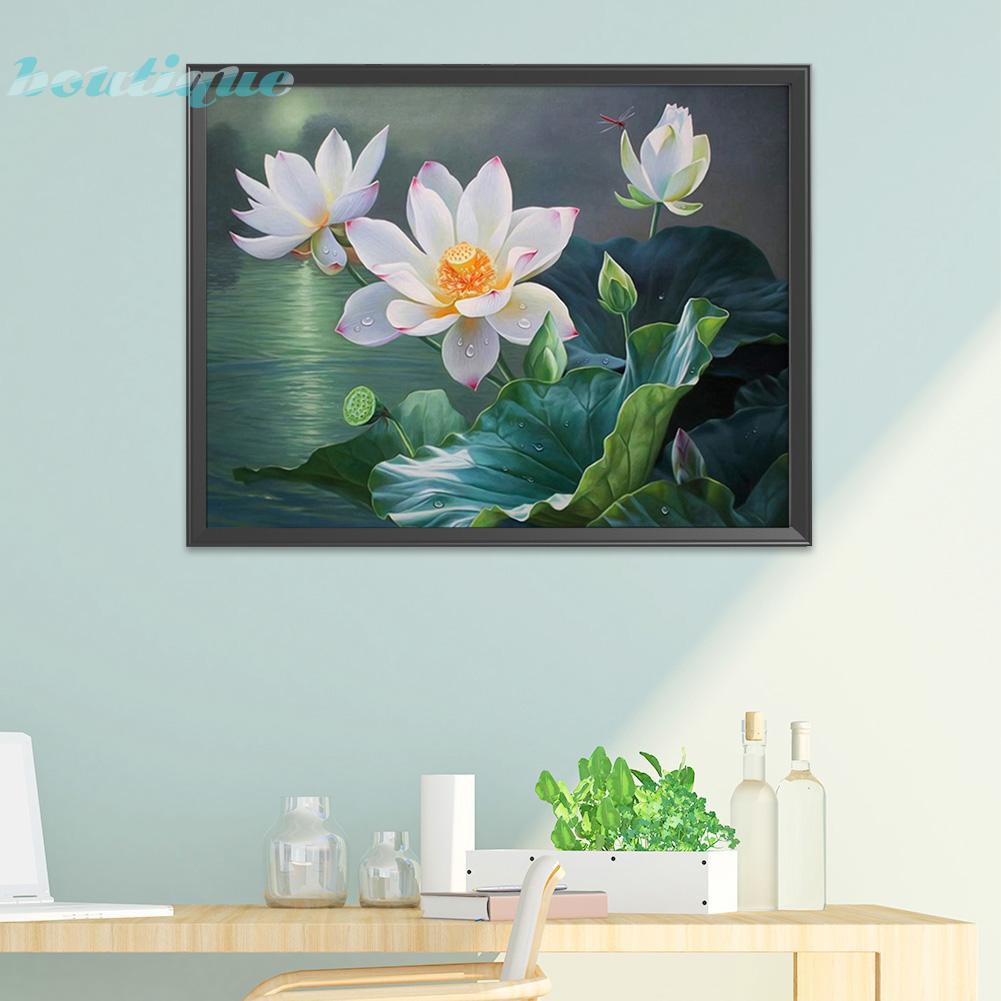 Bộ Tranh Thêu Chữ Thập Hình Hoa Sen 11ct 50x40cm