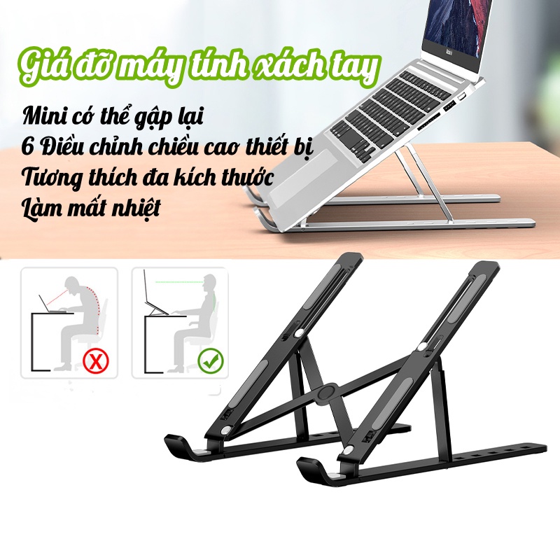 Giá đỡ laptop,macbook,Giá đỡ tản nhiệt,nhôm cao cấp 2 chốt siêu bề,có điều chỉnh độ cao,chống mỏi cổ, dễ gấp gọn