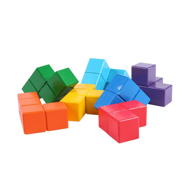 Đồ chơi rubik bộ xếp gạch thành khối rubic xếp hình tetris bằng gỗ