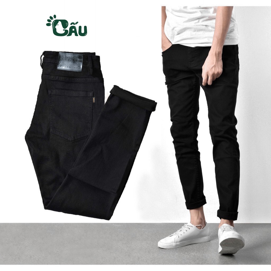 Quần jean nam đen Gấu 194 trơn & rách vải jeans bò cotton duck cao cấp mềm mịn, co dãn - form slim fit [có Bigsize]