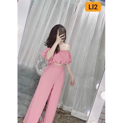 (Sale FreeShip) Sét bộ nữ ống rộng có túi,áo trễ vai bo chun cực xinh,bộ nữ đi chơi siêu đẹp,có nhìu màu hottren