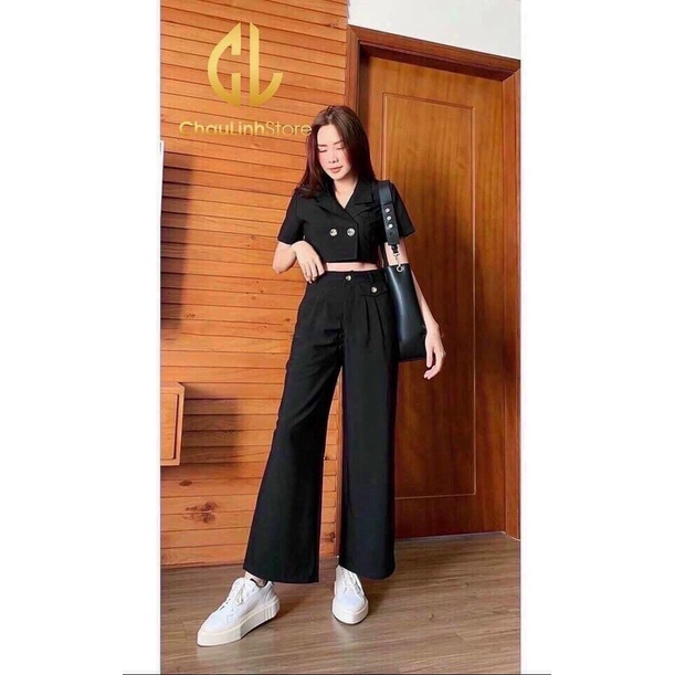 [Miễn Phí Ship 2022] SET BỘ TÂY QUẦN SUÔNG DÀI, ÁO CỔ VEST CROPTOP MẶC ĐI CHƠI CÁ TÍNH