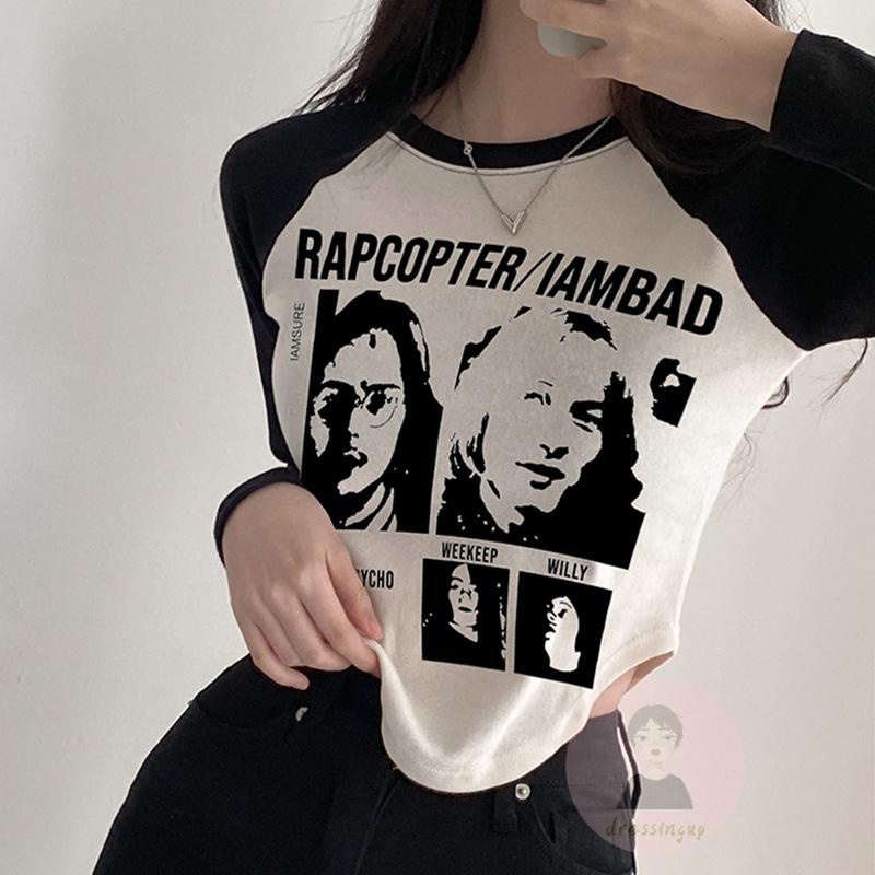 Áo Thun Lửng Tay Dài Cổ Tròn In Chữ Thời Trang Cho Nữ