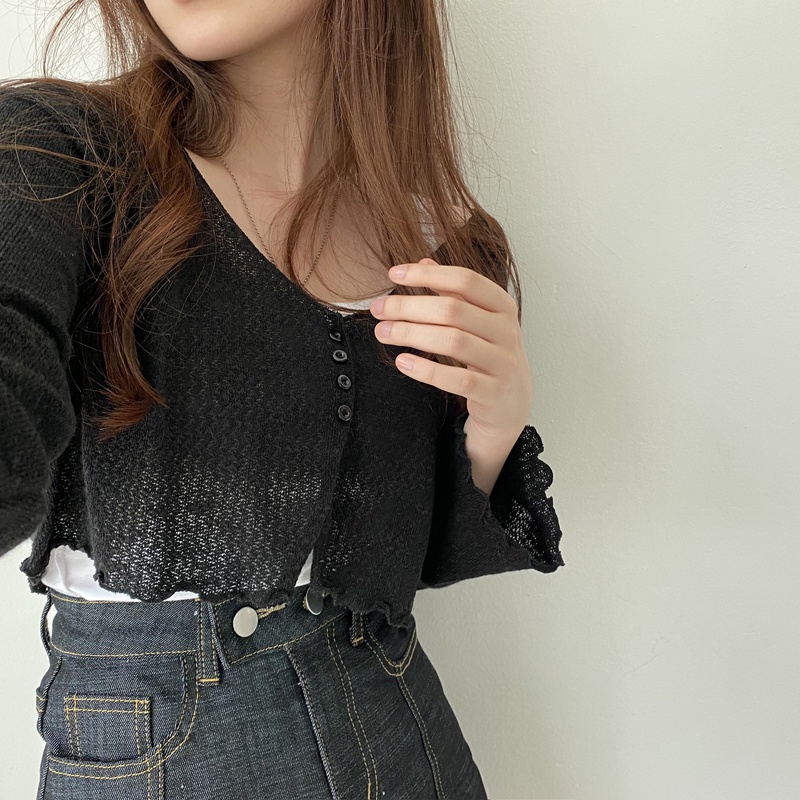 Áo khoác cardigan ngắn dệt kim tay dài dáng rộng phong cách thời trang cho nữ