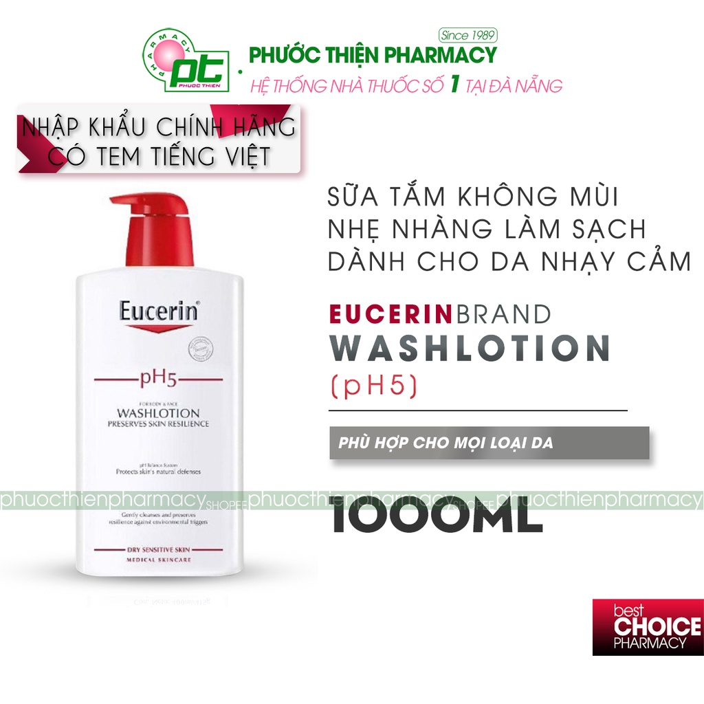 Sữa Tắm Eucerin Không Mùi Cho Da Nhạy Cảm Euc pH5 Washlotion 1000ml