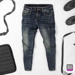 Quần Jogger Jeans Rin Nam Chất Bò Cao Cấp Xanh Đen Trơn Ống Bó Co Giãn Basic P050