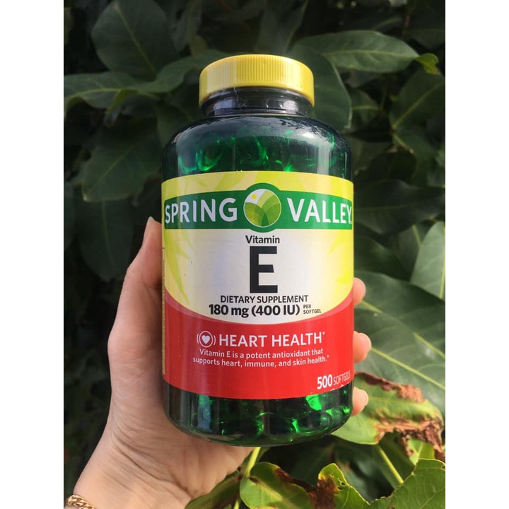 Viên Bổ Sung Vitamin E Cấp Ẩm và Đẹp Da Spring Valley Vitamin E 400IU - 500 Viên