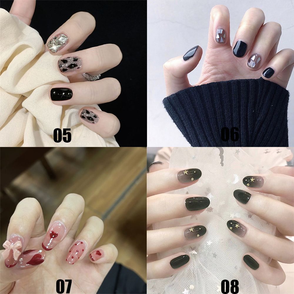 [Hàng mới về] Set 24 móng tay giả đầu vuông/ tròn nhiều kiểu tùy chọn có thể tháo rời tiện dụng