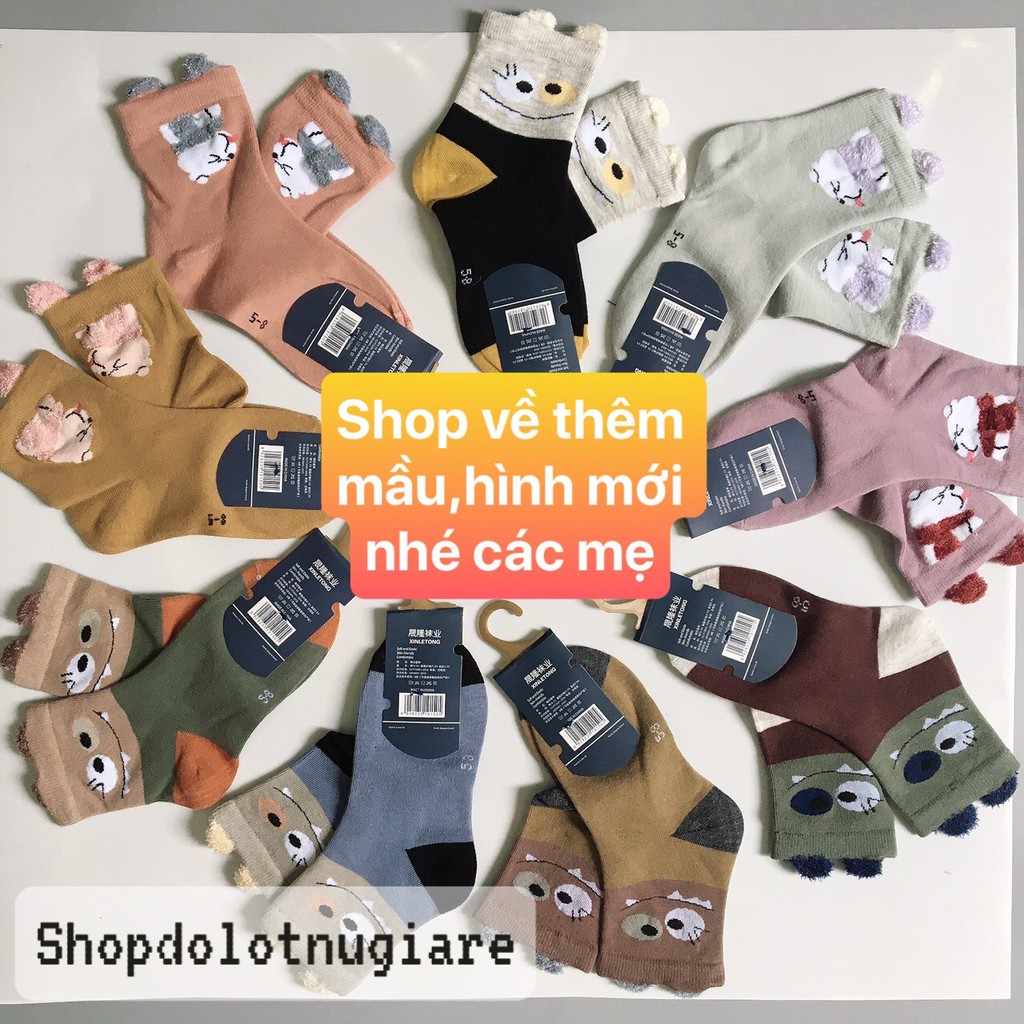 Tất len cổ cao THU ĐÔNG thêu hình ngỗ ngĩnh cho bé có size từ 1 - 12tuổi